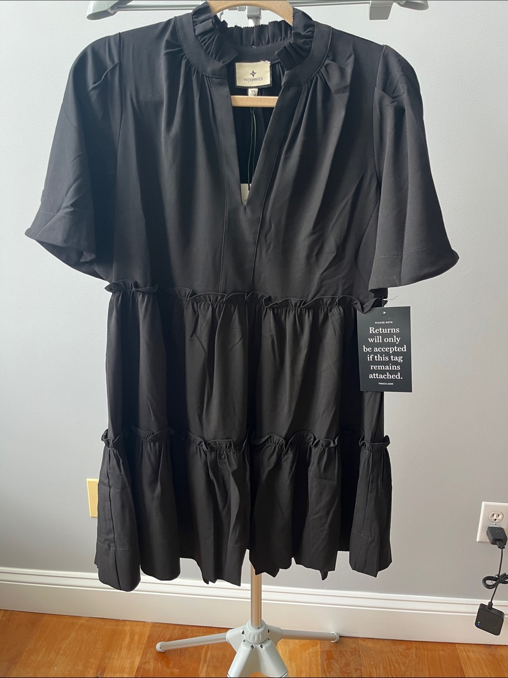 Tuckernuck Black Tiered Ruffle-Trim Short Sleeve Dress
